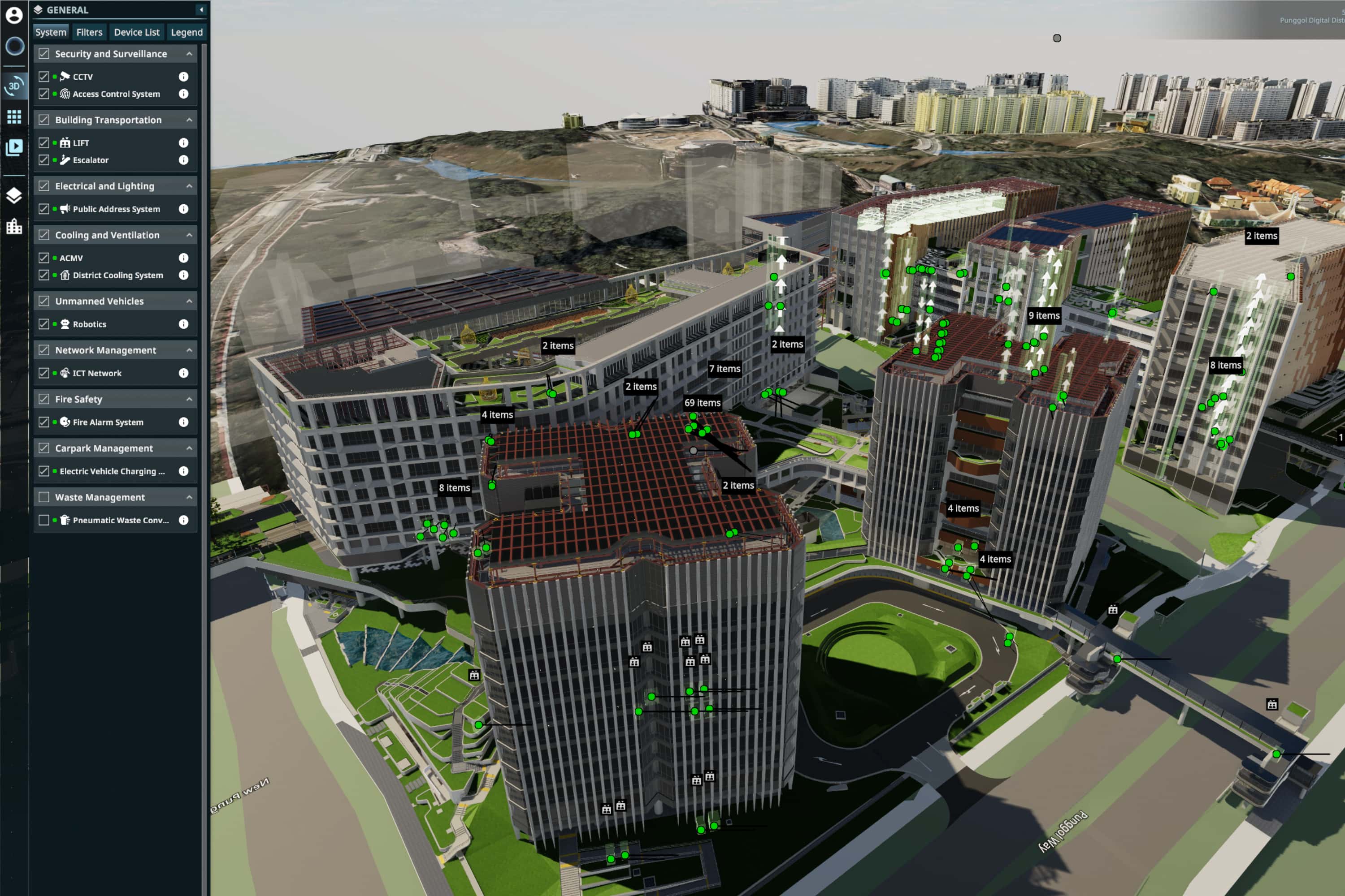 Top-down view of the smart city district with ODP.